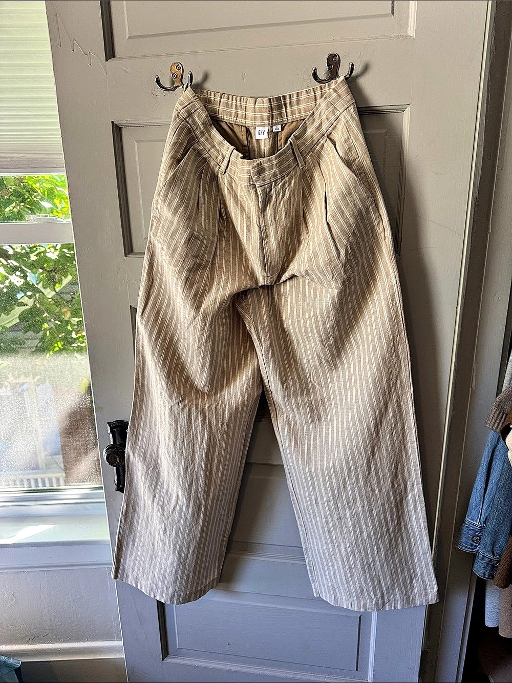 GAP Linen-Blend Wide-Leg Striped Pants Brown & White Size 6